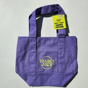 NEW Trader Joe's Purple Mini Tote Trick or Treat Canvas Bag Halloween Trader Joe